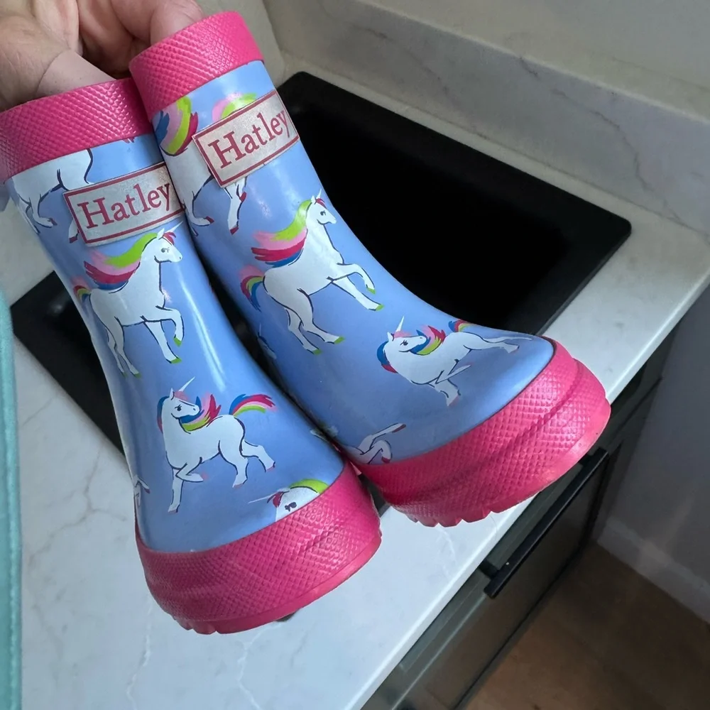 Hatley Pink & Light Blue Unicorn Kids Rain Boots